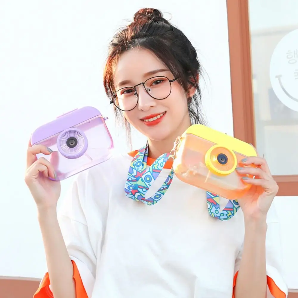 Simple Sealed Camera Straw Cups Dustproof Anti Fall Kids Water Bottle Cartoon Plastic Drinking Kettle Children