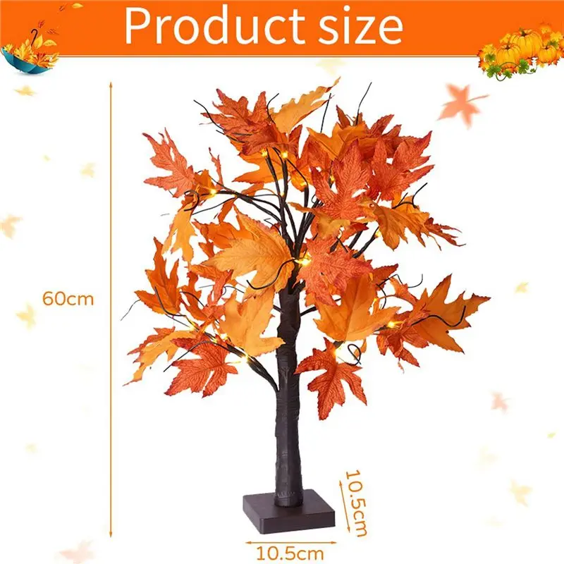 DT39 Autumn Decoration for Maple Leaf Tree Lights, 24 LEDs 60cm USB Battery Operated Table Light for Fall Decor