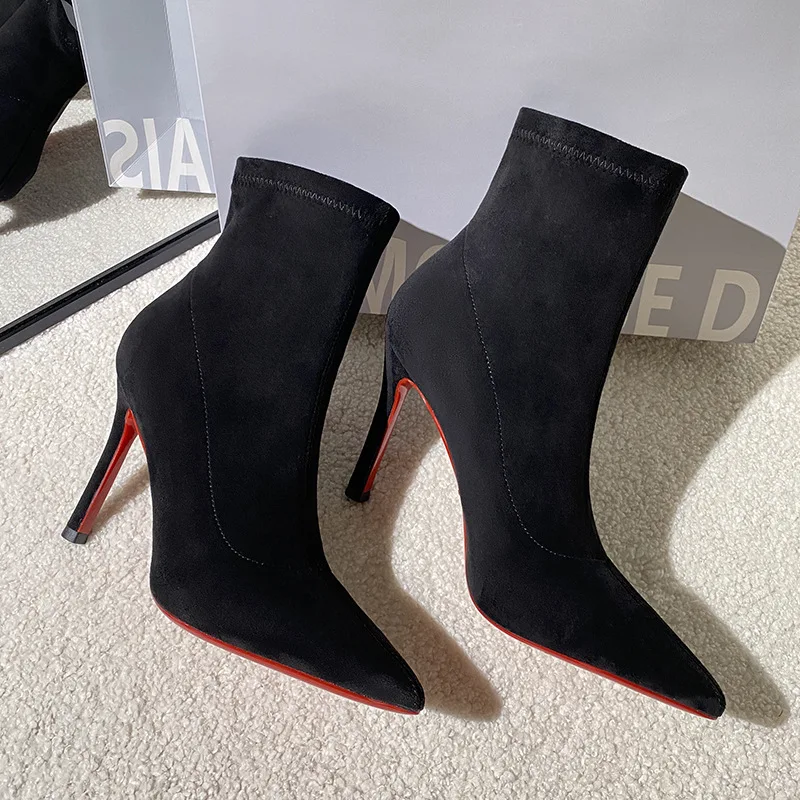 

Autumn And Winter Europe And America Luxury Women's Fashion Red Soled Ankle Boots Ladies Pointed Suede Sexy Party Boots