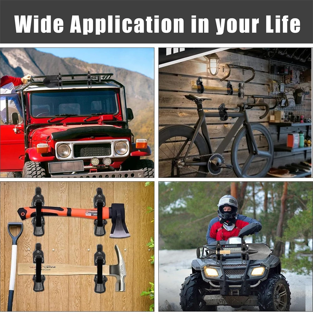 4 Pcs Shovel Mount for Roof Rack, Metal Rubber Clamps, Wall Mounting Brackets, Quick Release Axe Holder Mount Kit