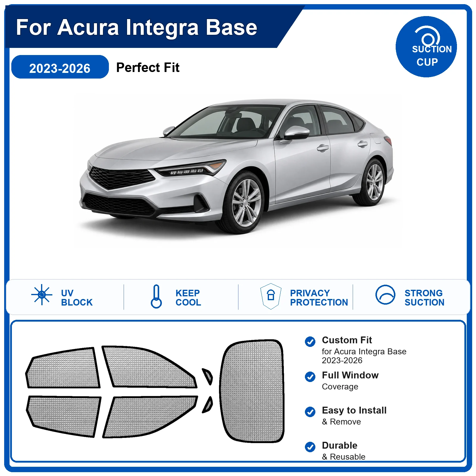 For Acura Integra Base 2023-2026 Custom Full Set Windshield Sun Shade Aluminum Foil Heat Insulation Anti UV Foldable