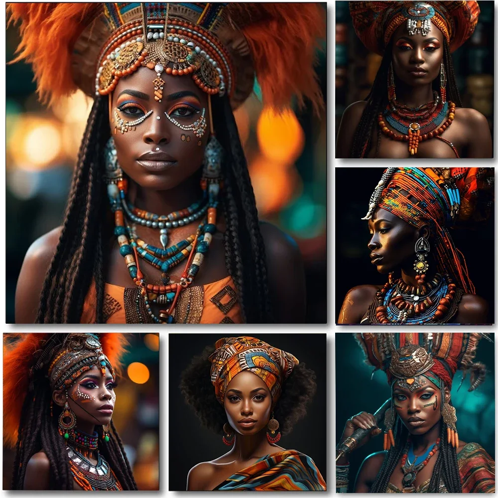 Modern Black Woman Poster Prints For Living Room Bedroom Home Decor African Queen Tribal Girl Canvas Painting Wall Art Cuadros