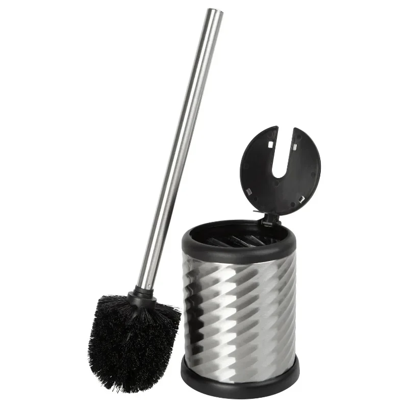 

New Upgrade new Self Closing Lid Toilet Brush and Holder in Stainless Steel Swirl