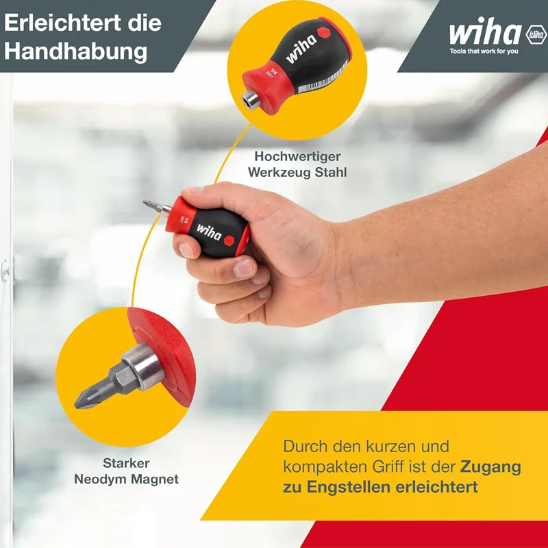 Wiha 33738 Screwdriver with Bit Magazine Magnetic 6 Phillips Slotted Blade Heads 1/4 \