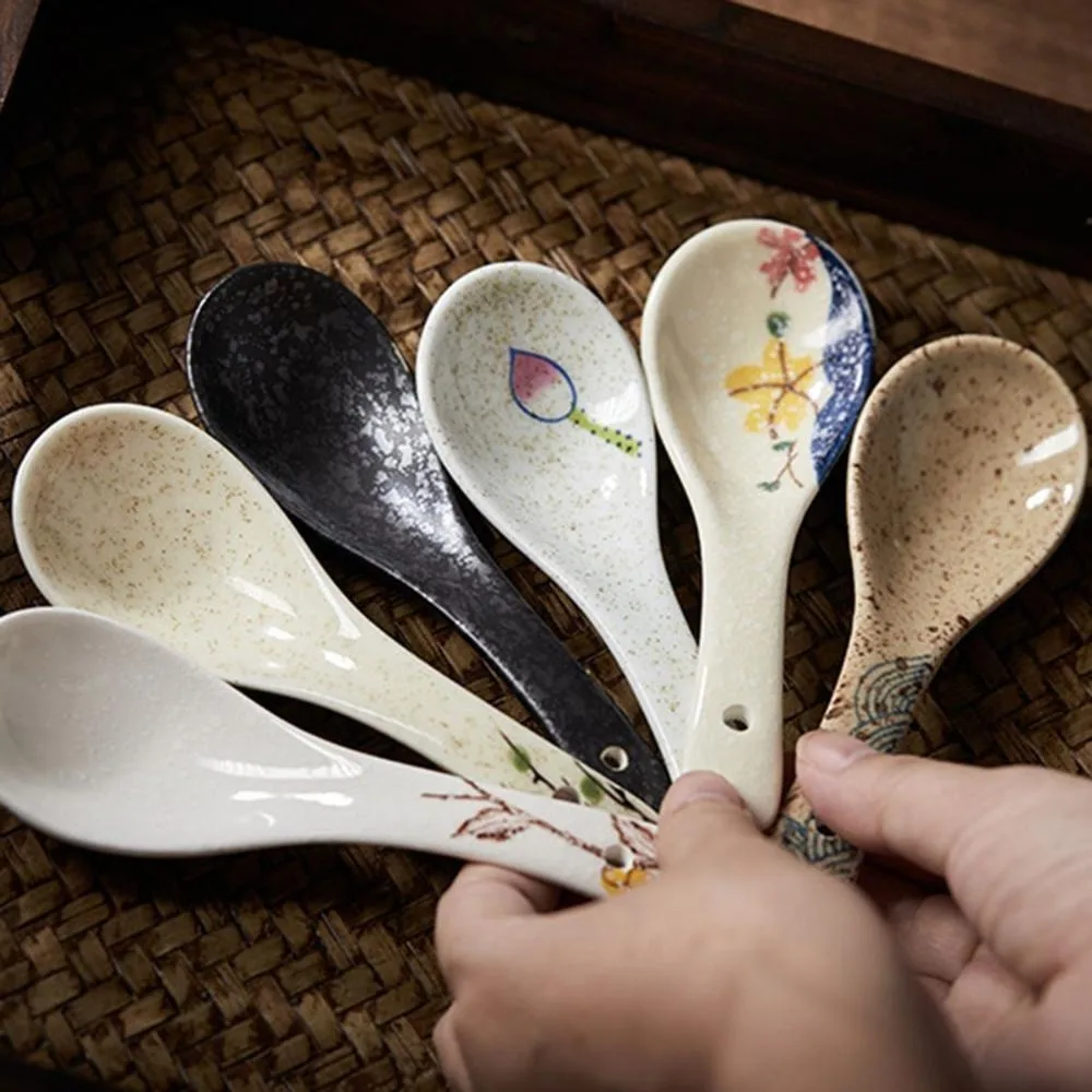 Japanese Style Three Curved Spoon New Ceramic Underglaze Color Kitchen Utensil Soup Spoon Elegant Safe Stirring Spoon