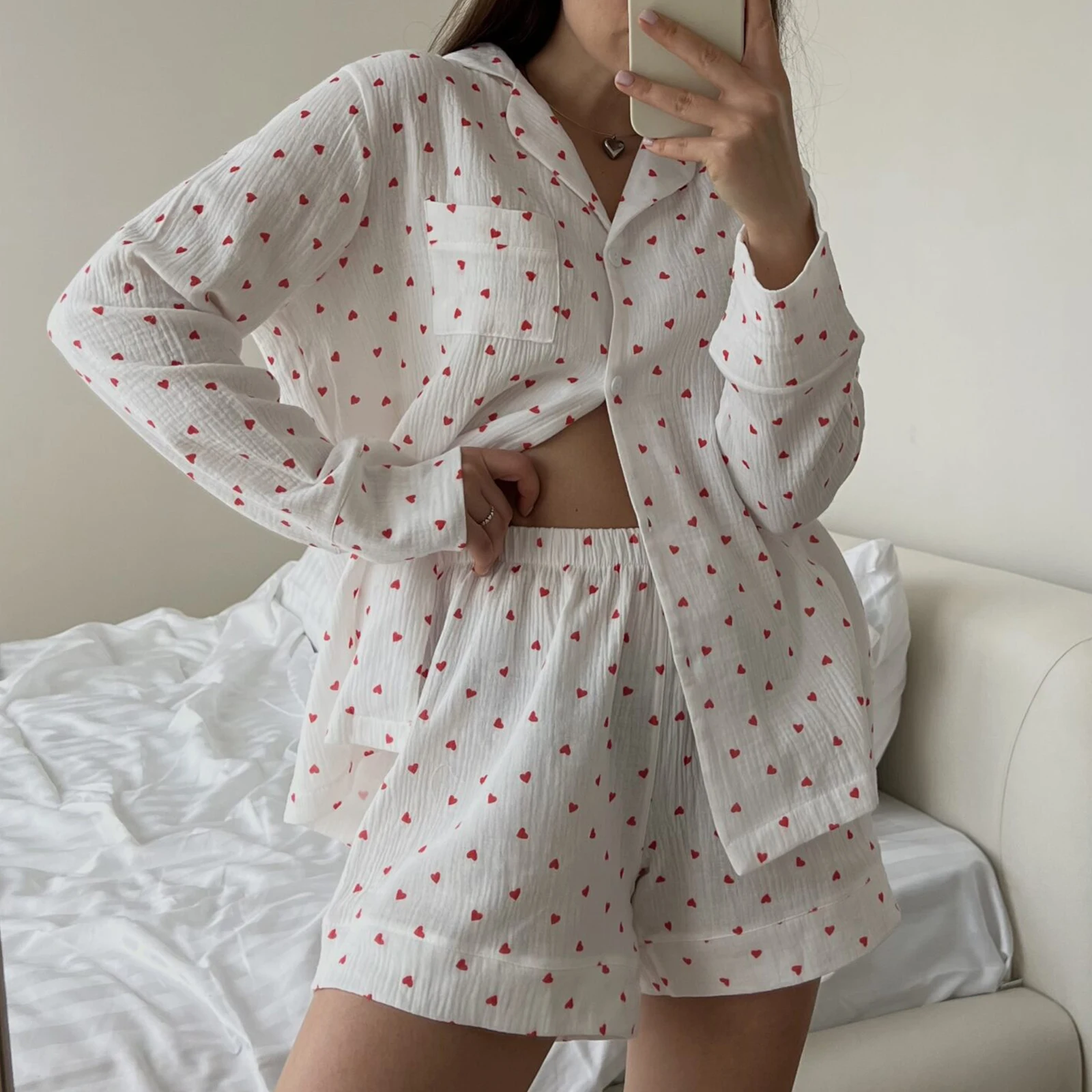 Gaono Women 2 Piece Pajamas Set Cherry Graphic Print Short Sleeve Button Shirt and Shorts Loungewear Sleepwear PJ Sets