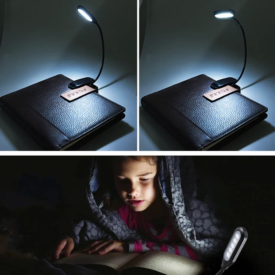 Adjustable LED Book Light Clip 5 LEDs AAA Battery Night Reading Desk Lamp Cool White
