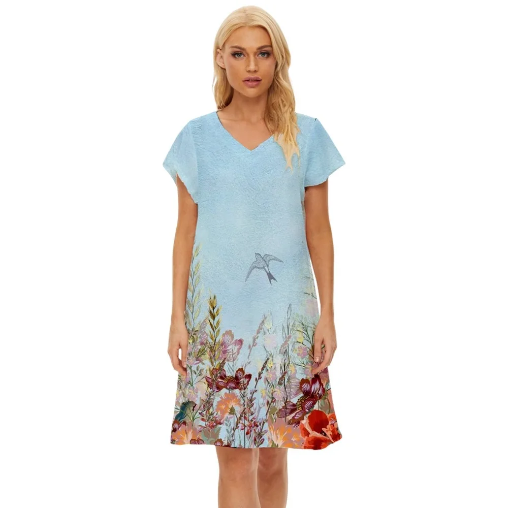 

Women Fashion Summer Loose Floral Printed Beach Dress A-Line Party Dress Ladies Casual Elegant V-Neck Tank Dress