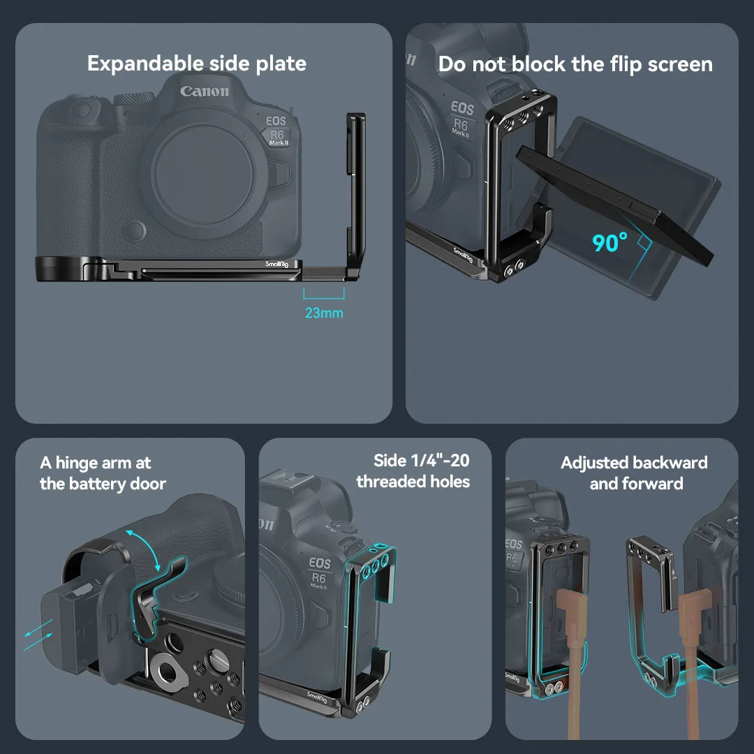 SmallRig Camera L-Bracket for Canon EOS R6 Mark II /R5 /R5 C / R6  Arca-Type 1/4\