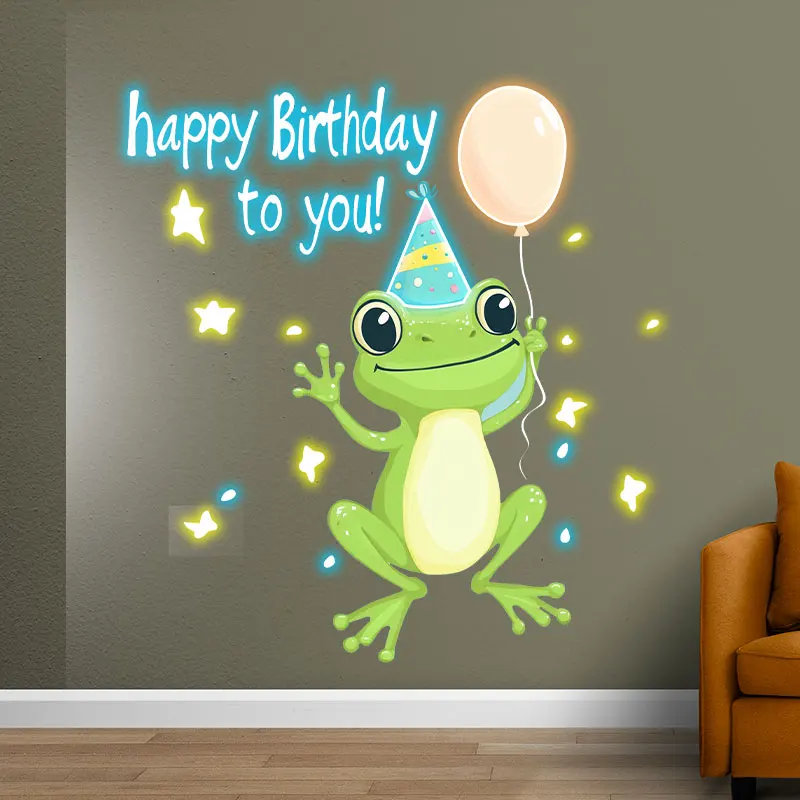 Little Frog with Balloon Birthday Blessing Neon signs, LED Decoration Lights, Cute Birthday Party Decoration, Creative Gifts