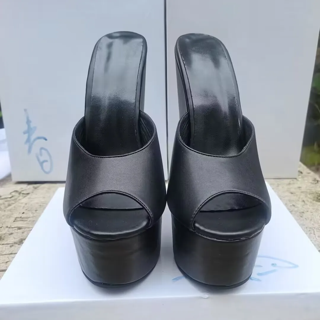 Buty DIZHUANG moda damska wysoka klapki na obcasie. Około 20 cm wysokości pięty. Sztuczna skóra. Kapcie na zewnątrz. Letnie buty