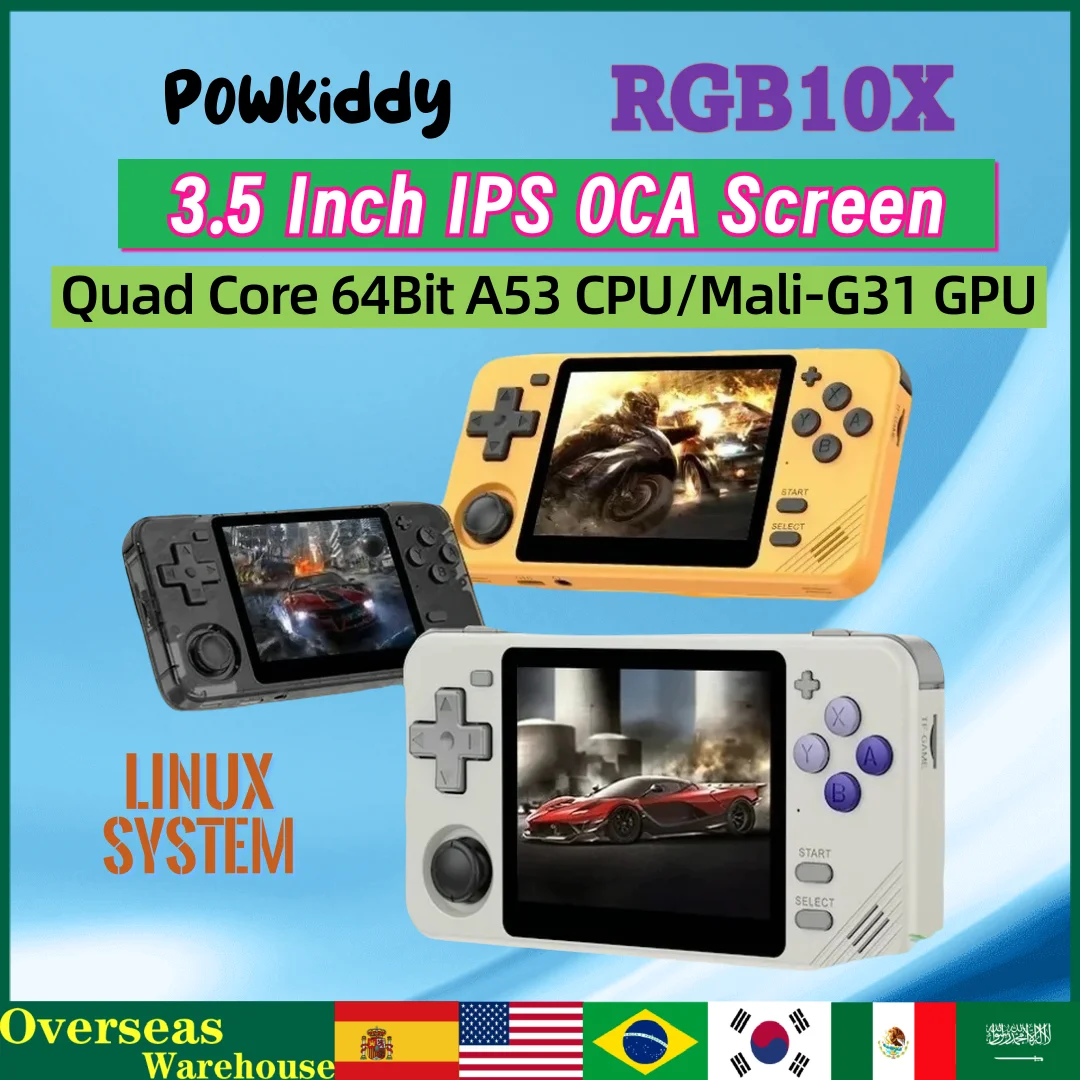 POWKIDDY RGB10X Retro Handheld Game Console 3.5 Inch 4:3 Ips Screen Arkos Opendinglinux Gaming RK3326 For Children's Gifts PSP