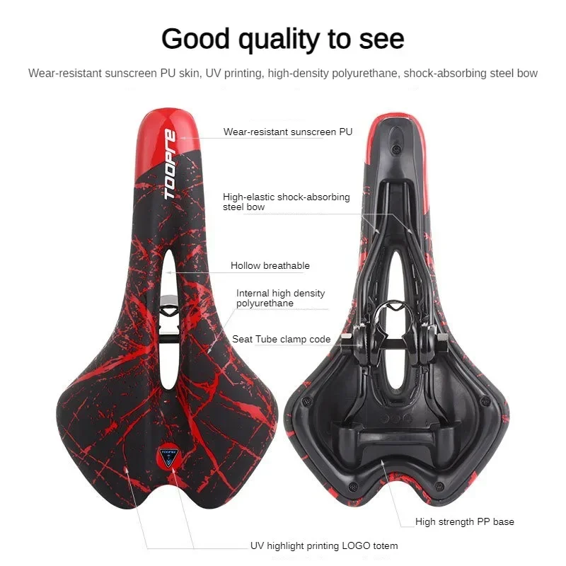 TOOPRE Bicycle Saddle MTB Mountain Road Bike Seat PU Leather Gel Filled Cycling Cushion Comfortable Shockproof Bicycle Saddle