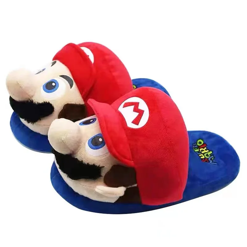 Cute Super Mario Game Luigi Home Indoor Slippers Non-slip Winter Warm Cotton Free Size Slippers Birthday Gift for Parent-Child