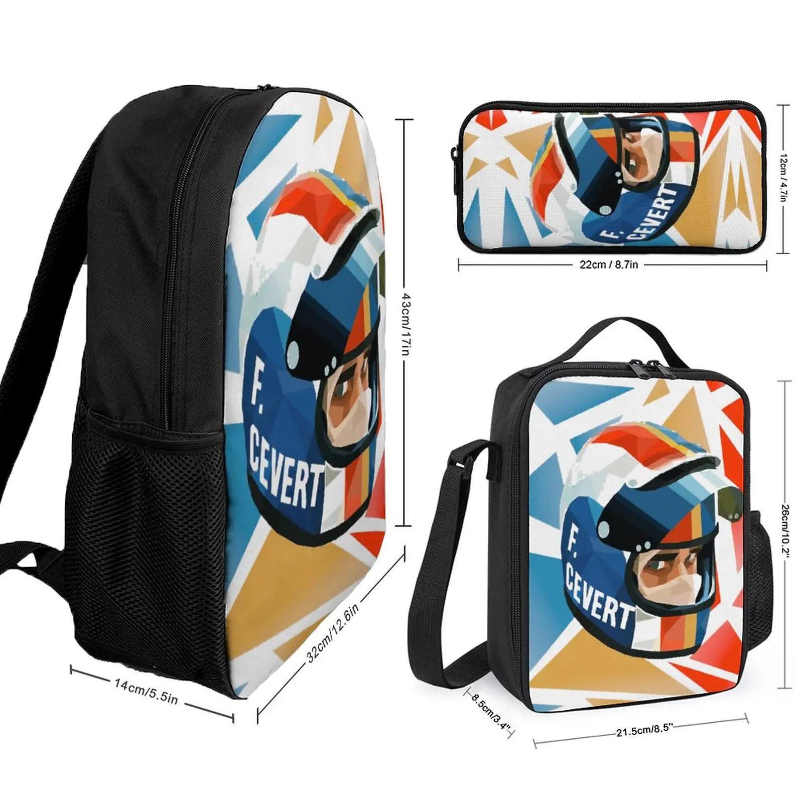 Ayrton Senna F1 Race Raer 12 3 in 1 Set 17 Inch Backpack Lunch Bag Pen Bag  Lasting Toothpaste Cozy  Sports Activities Graphic