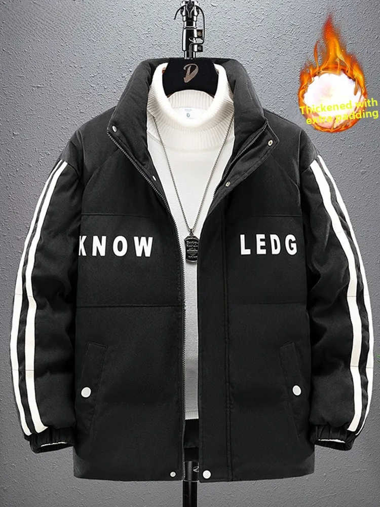 

Мужская зимняя куртка большого размера из хлопка, модная, теплая, с воротником-стойкой, свободного кроя, повседневная, молодежная, с наполнителем из полиэстера