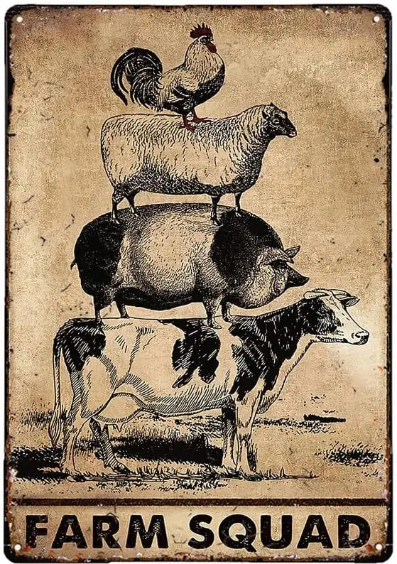 Animals Farm Squad Farm Tin Sign, Farmhouse Animals, Farm Cow Tin Tin Sign Vintage Metal Pub Club Cafe bar Home Wall Art De sign