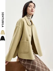 SENTUBILA 100% Wool Winter Coat Women 2024 Casual Loose Double Sided Wool Short Jacket Big Pocket Female Outerwear W34O49736