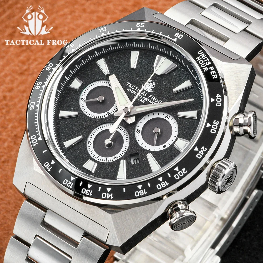 Tactical Frog Chronograph Watch Sapphire Crystal Mirror Ceramic Bezel V2 Solar VS75A Eco-Drive Quartz 20Bar Luminous Mens Watch