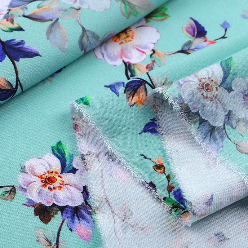 Rayon Fabric By The Meter for Pajamas Costume Dresses Shirts Sewing Summer Cloth Soft Drape Flower Digital Printed Silky Fashion