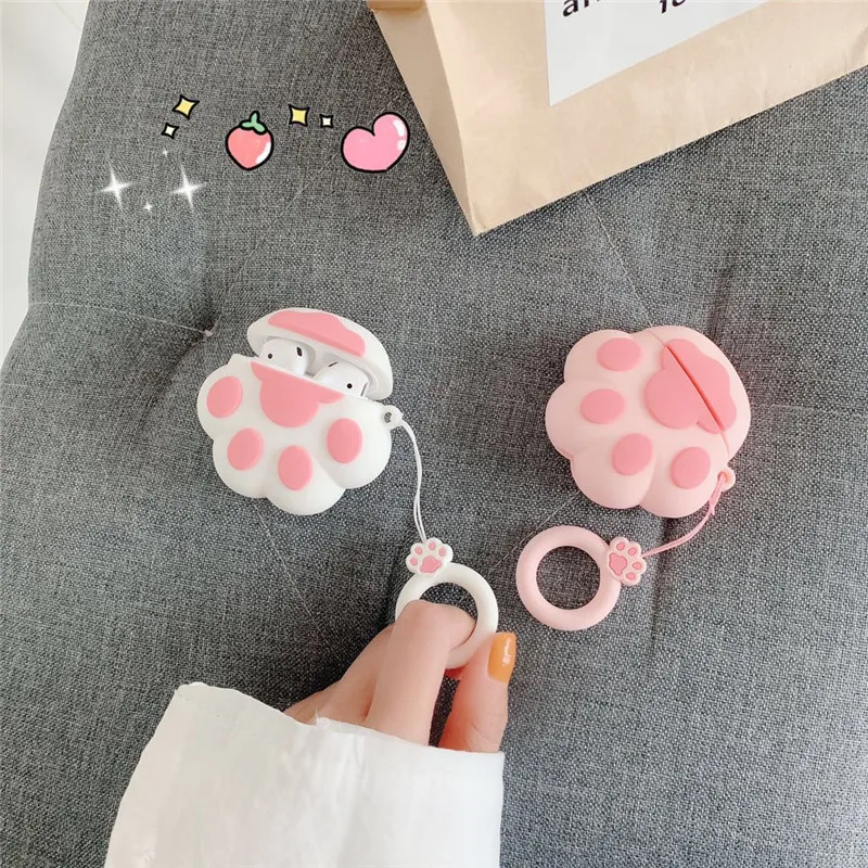 

Cute Cat Paw Pink White Case for AirPods Pro2 Airpod Pro 1 2 3 Bluetooth Earbuds Charging Box Protective Earphone Case Cover