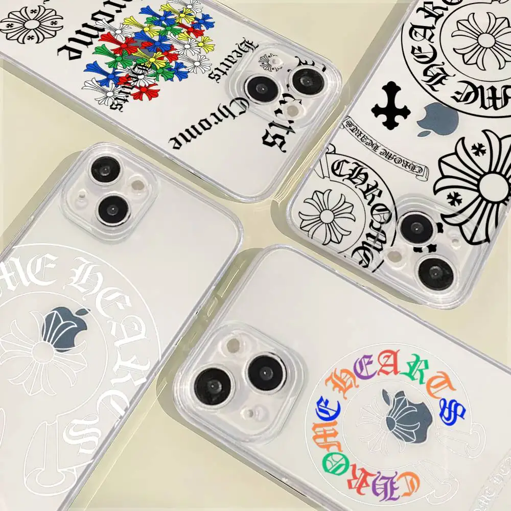 Classic Luxury C-ChromeS H-Heart Phone Case For IPhone 11 13 16 12 17 14 15 Pro Max Plus Soft Clear Back Cover Coque