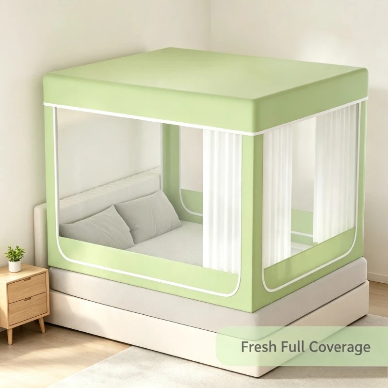 Full Enclosure Bed Canopy Mosquito Net with Blackout & Dustproof Function for Bedroom Home Use Three-Door Design