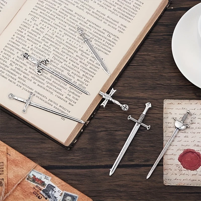 6pcs/set Antique Swords Knife Bookmark Set Retro Charms Metal Book Marks Reading Book Clips Markers Craft Supplies