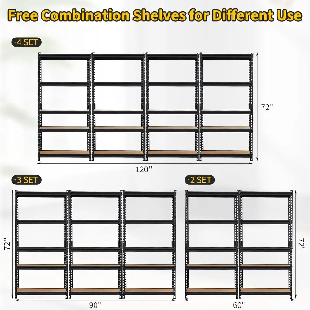 Sturdy 36x18x72 Metal Garage Shelving, Adjustable Height, Rust-Proof Storage Rack for Workshops & Basements, Easy to Assemble