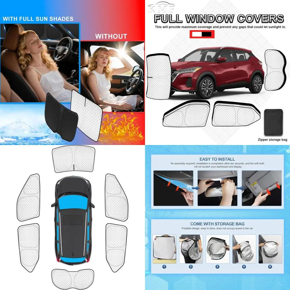 Full Sun Shades for 2022-2024 Nissan Kicks, UV Protection Car Window Covers, Blackout Privacy for Outdoor Camping