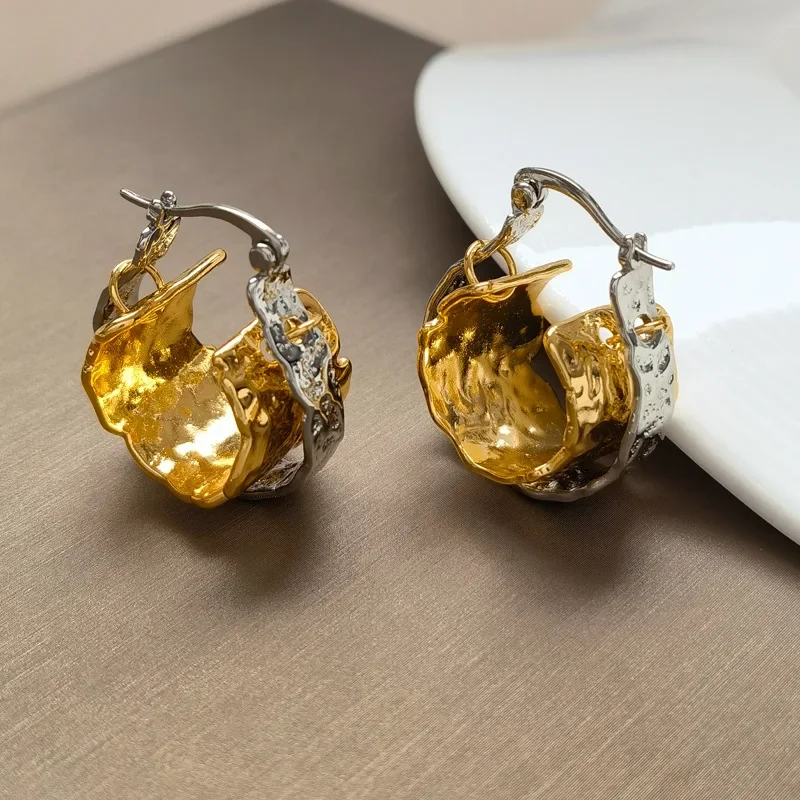 Modern Jewelry European and American Design Metal Splicing Color Hoop Earrings For Women Party Gifts Cool Trend Ear Accessories