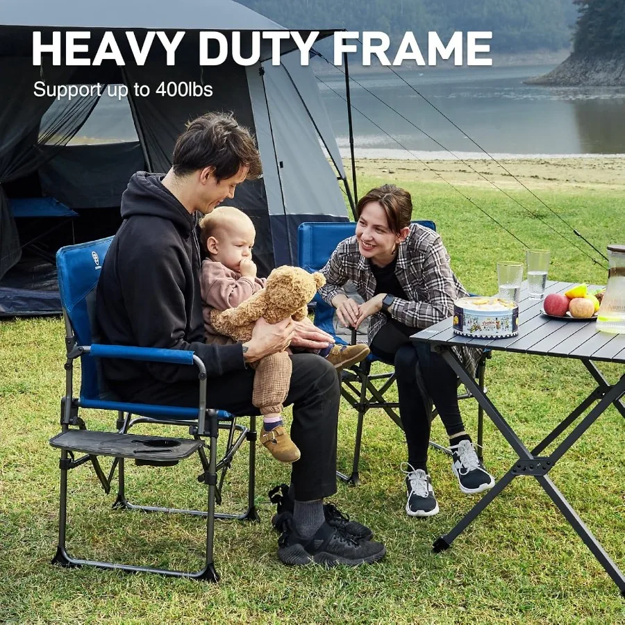 كرسي مدير التخييم مع طاولة جانبية كرسي محمول قابل للطي للاستخدام في الهواء الطلق كرسي حديقة مدمج عالي التحمل مع جيب مدمج