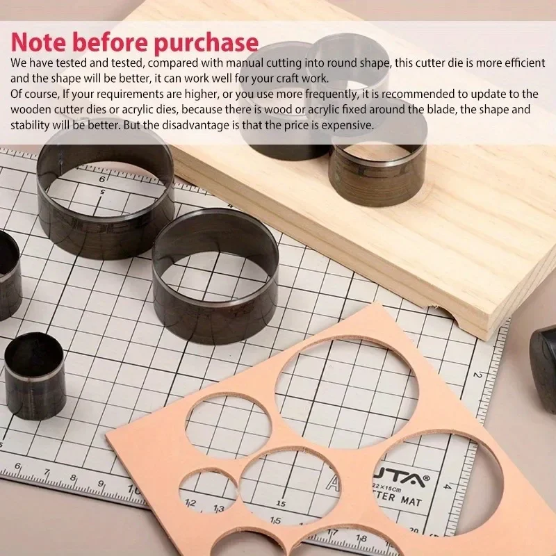 Leather Craft Tools 7Pcs Sharp Cutting Die Circle Stencil Cutter Mold Round Hollow Hole Punch Set for Paper Leather