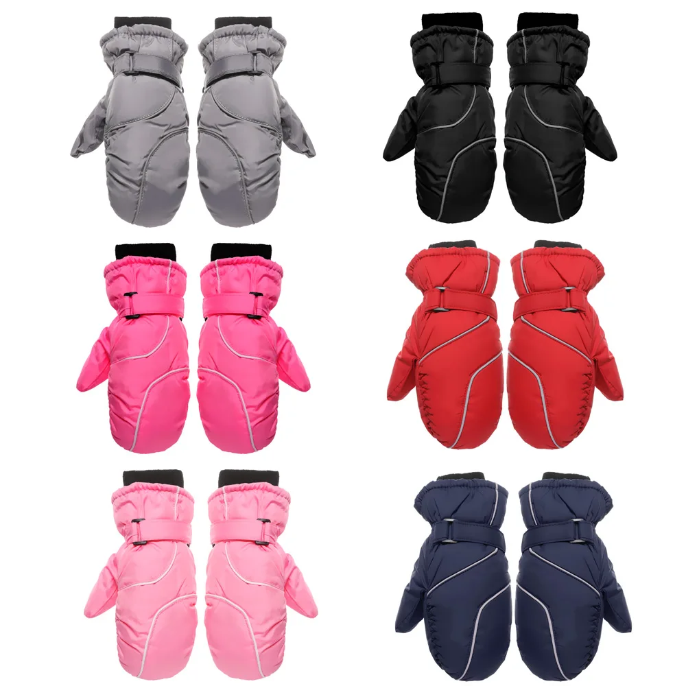 Children Ski Gloves Winter Thicken Warm Boys Girls Full Finger Mittens Non-slip Adjustable Windproof Waterproof For 5-9Y Kids