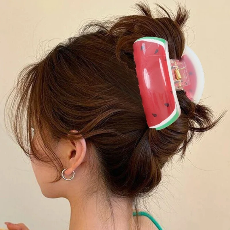 

5styles Creative Acrylic Fruit Shaped Hair Claw Clip Large Teeth Anti-Slip Hairpins for Sweet Women Daily Gift Fashion Accessory