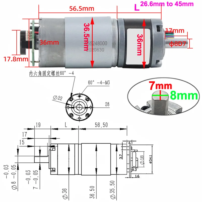 DC Geared Motor With Hall Encoder 12V 24V Planetary Metal Gearbox Long Life Adjustable Speed Reversible Low Speed High Torque