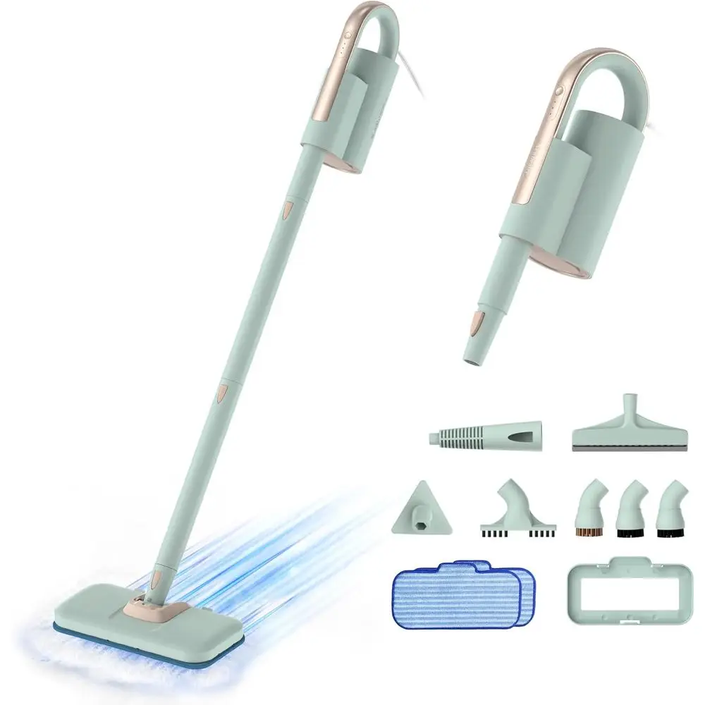 

250ml 1200W Steam Mop with Detachable Handheld Cleaner, 3-Level Adjustable for Various Floors, 7 Accessories & 2 Pads