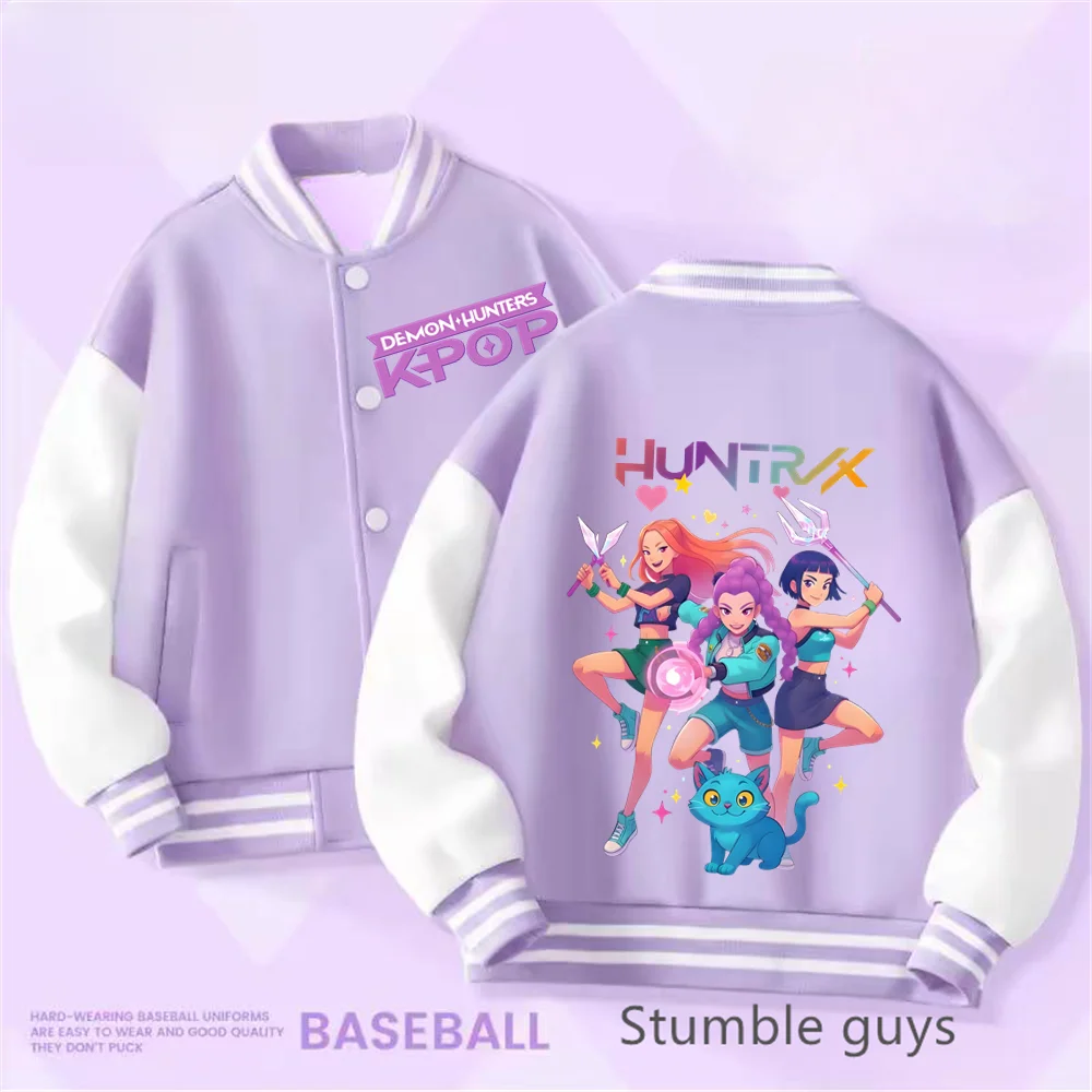 Uniforme de baseball noir K-pop Demon Hunters pour garçons et filles, vestes mignonnes de dessin animé, manteaux d'automne à la mode pour enfants, vêtements pour enfants