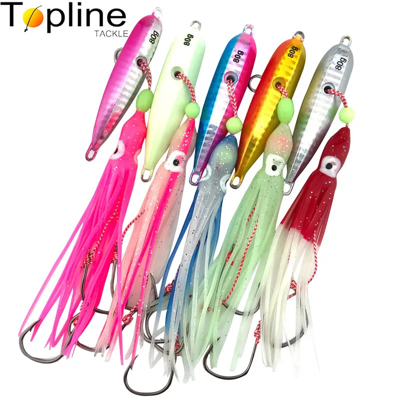 Inchiku Metal Jig Head Lure 80g 100g 120g 150g 180g 200g Luminous Squid Hook Soft  Sinking Saltwater Spinning Fishing MarlinLure