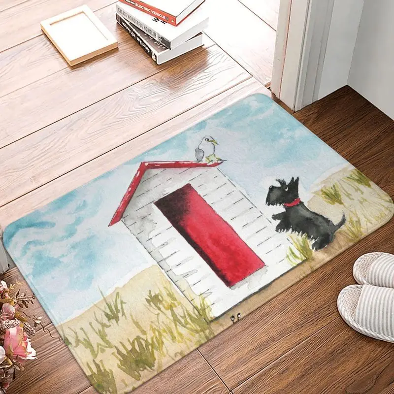 Scottie Dog Beach Hut Doormat Non-Slip Kitchen Bathroom Mat Balcony Floor Door Entrance Carpet Rug Toilet Living Room Footpad