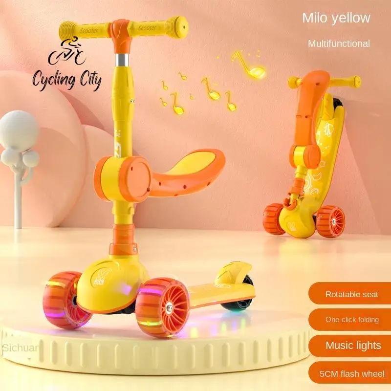 Cycling City Children\'s Scooter 2-12 Years Old 3-in-1 Yo-scooter Foldable Music Lighting Three-Wheel Scooter Baby Toy Scooter