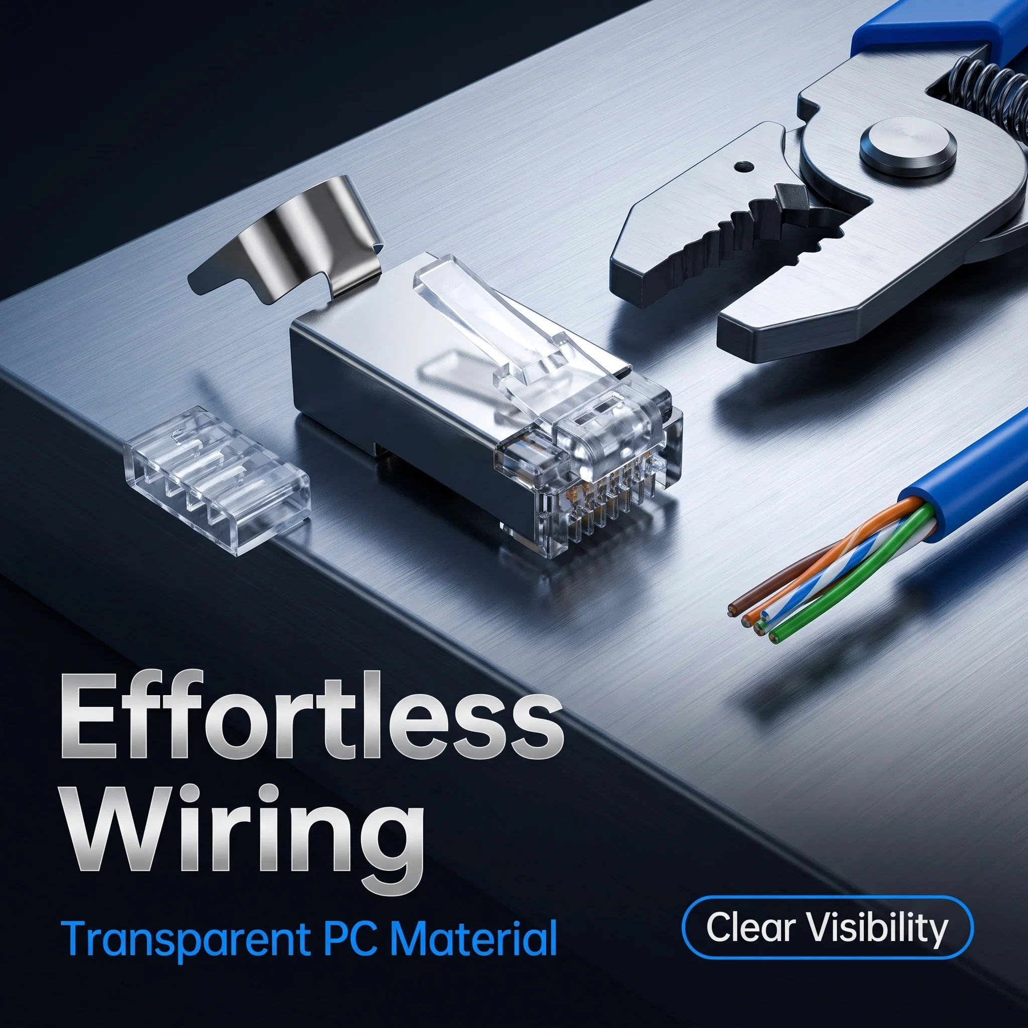 Cat6 Shielded RJ45 Connector, Separated Structure Ethernet Plug with Metal Shield Sheath, Transparent No-Strip Line Seat