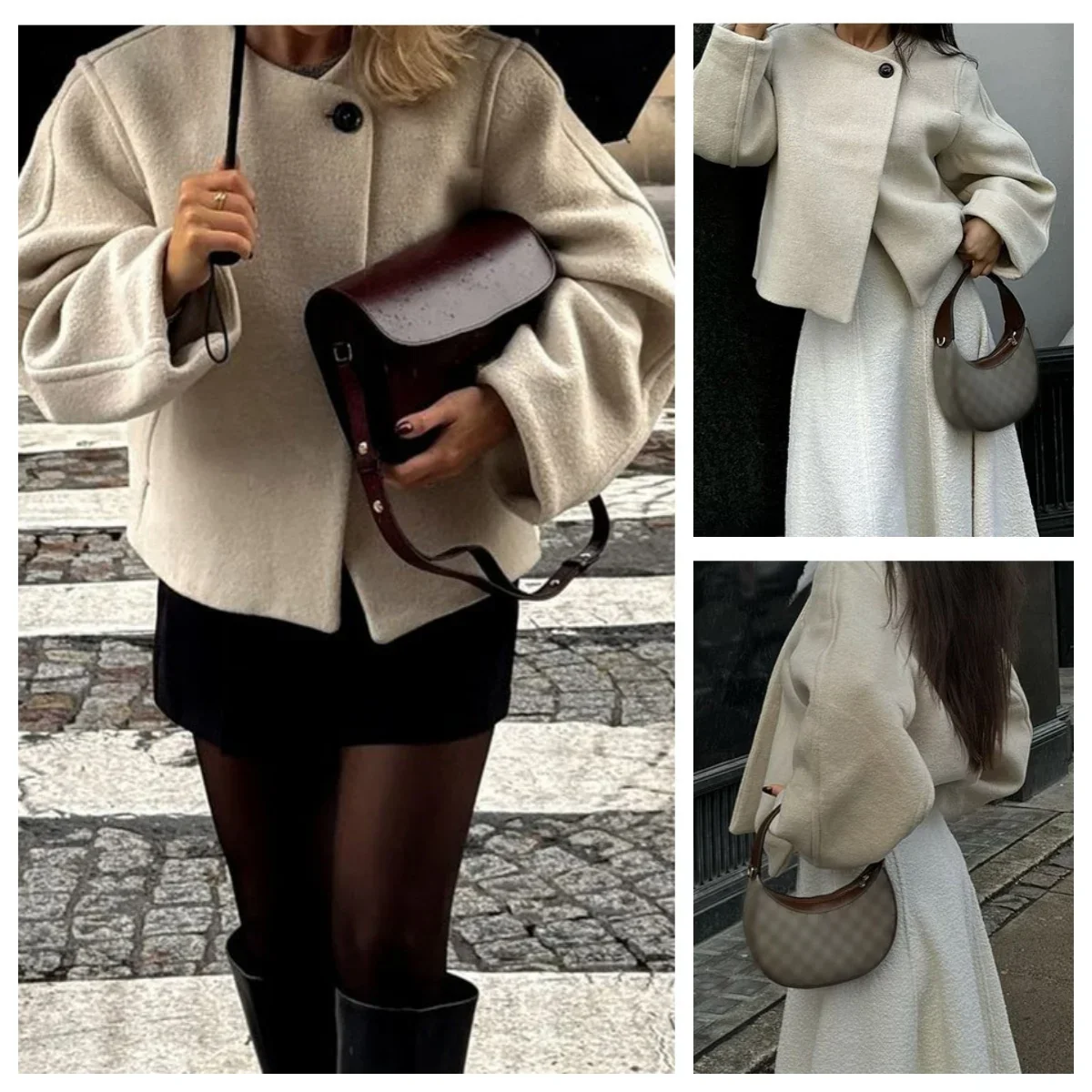 

Сплошной цвет, элегантная шерстяная куртка на одной пуговице, модное пальто с круглым вырезом и длинными рукавами с карманами, женская осенняя шикарная верхняя одежда для поездок на работу