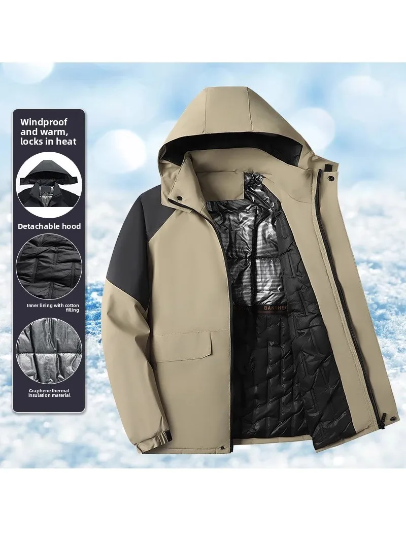 

Men's Winter Jacket Thickened Graphene Cotton Coat Warm Dad Coat Standard Fit Casual Style Polyester Fiber Large Size