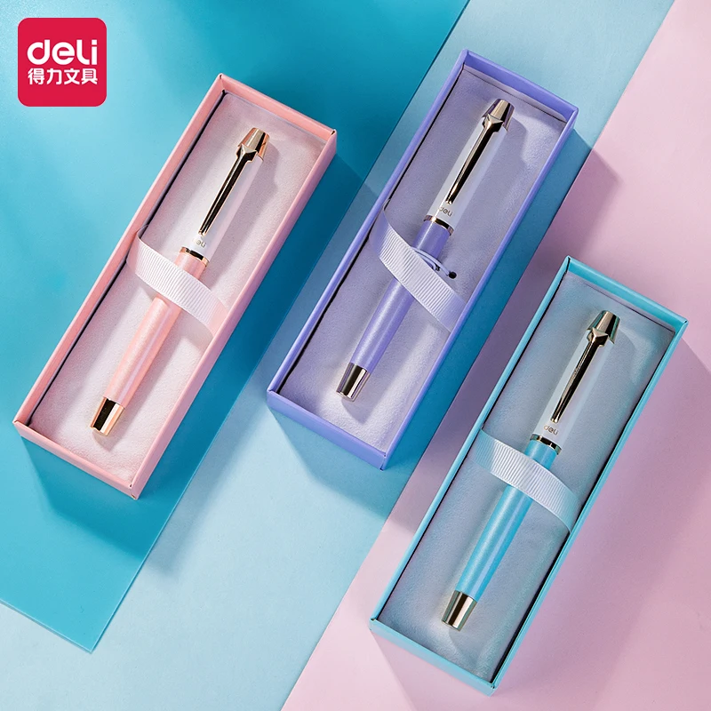 

Deli F Nib Fountain Pen Gift Box Packaging Business Signature Pen Financial Office Learning Writing Pen Rotating Pen Cap