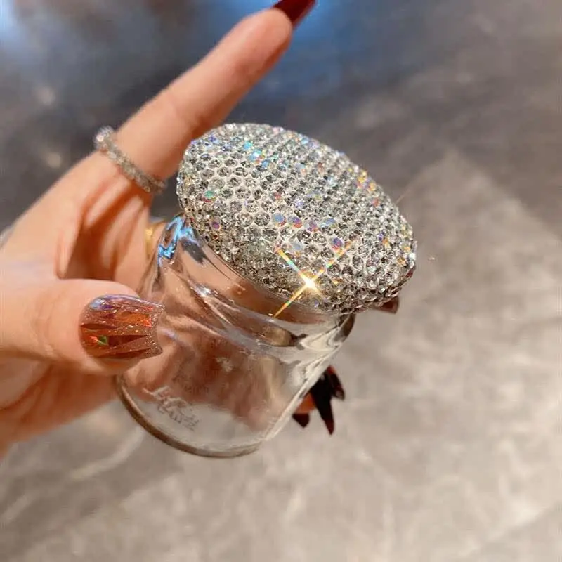 

inlaid with artificial diamonds, golden bean storage glass, transparent empty bottle, mini small items