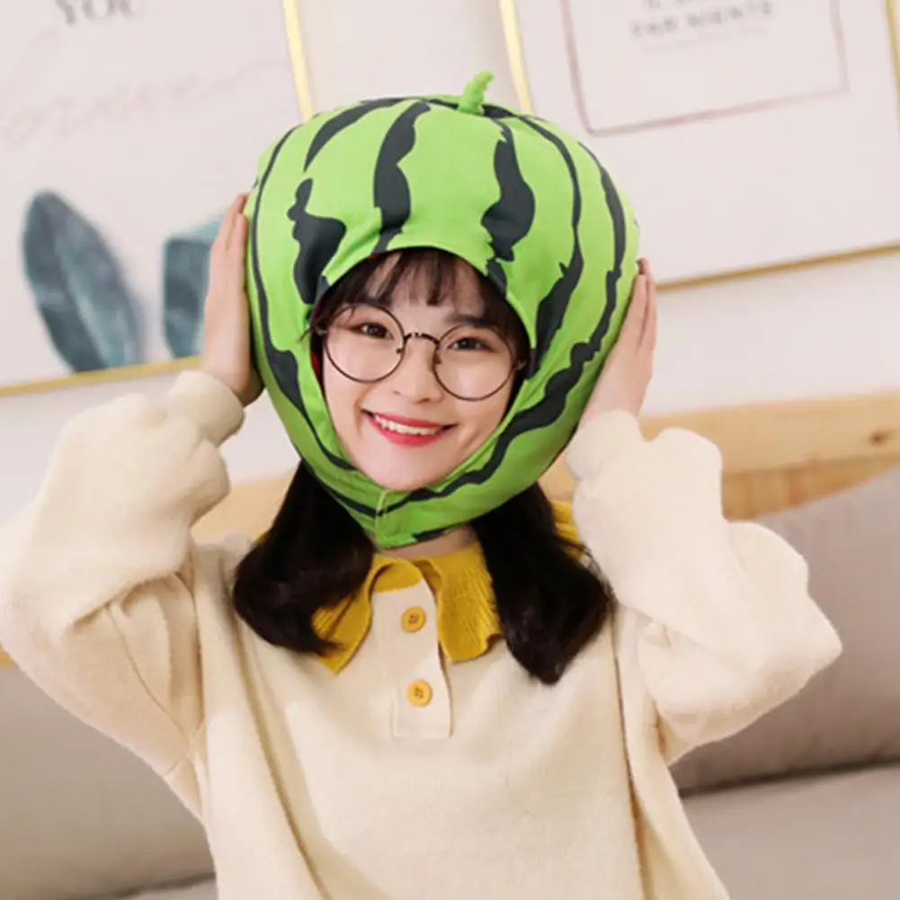 Cute Plush Hat Headgear Comfortable Cosplay Hat Prop Extra Soft Watermelon Fruit Cosplay Headgear Plush Hat All Match