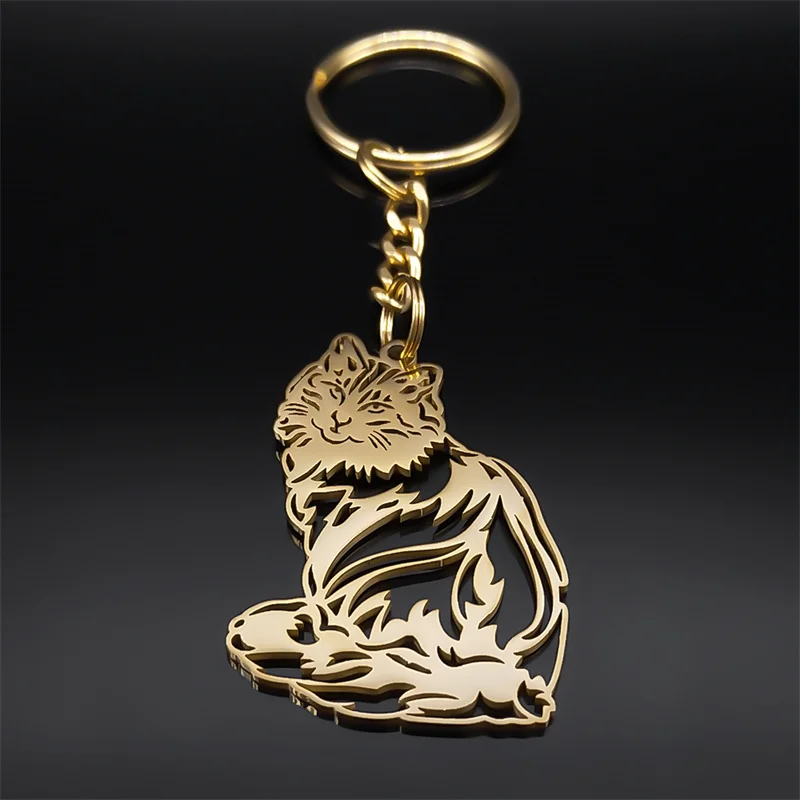 Aesthetic Cat Kitten Ragdoll Key Chain for Women Men Stainless Steel Gold Color Hollow Animal Key Ring Jewelry Gifts K3213S08 image 3