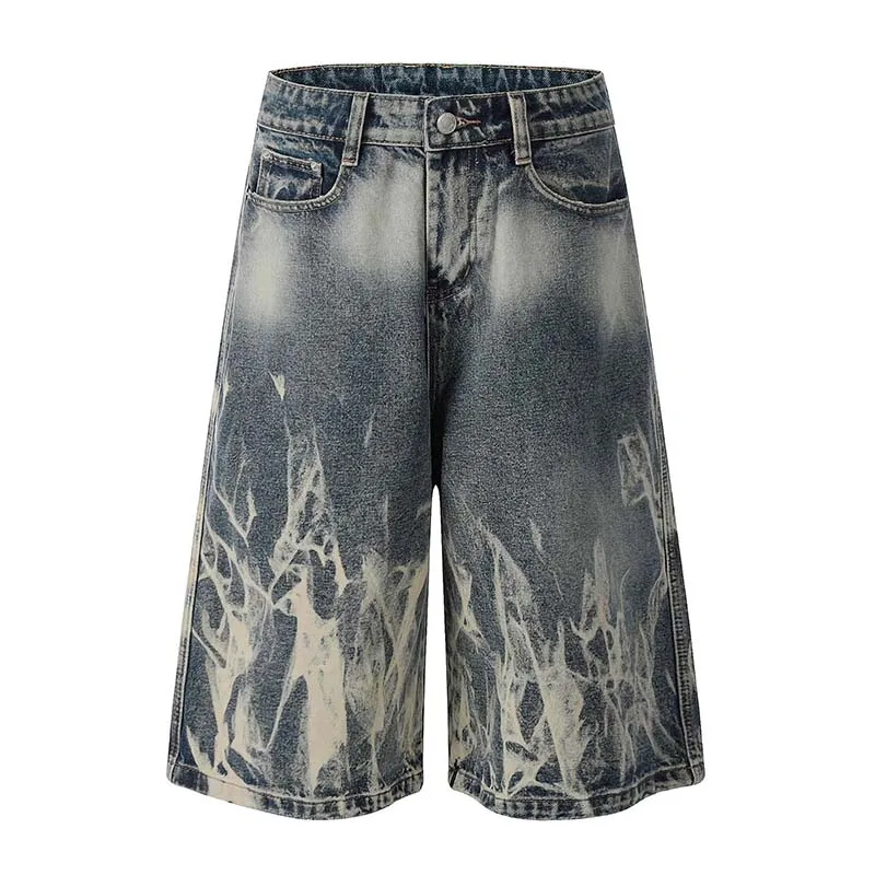 

Vintage Hip Hop Printed Jeans Shorts Streetwear Washed Loose Denim Shorts For Male Hi Street