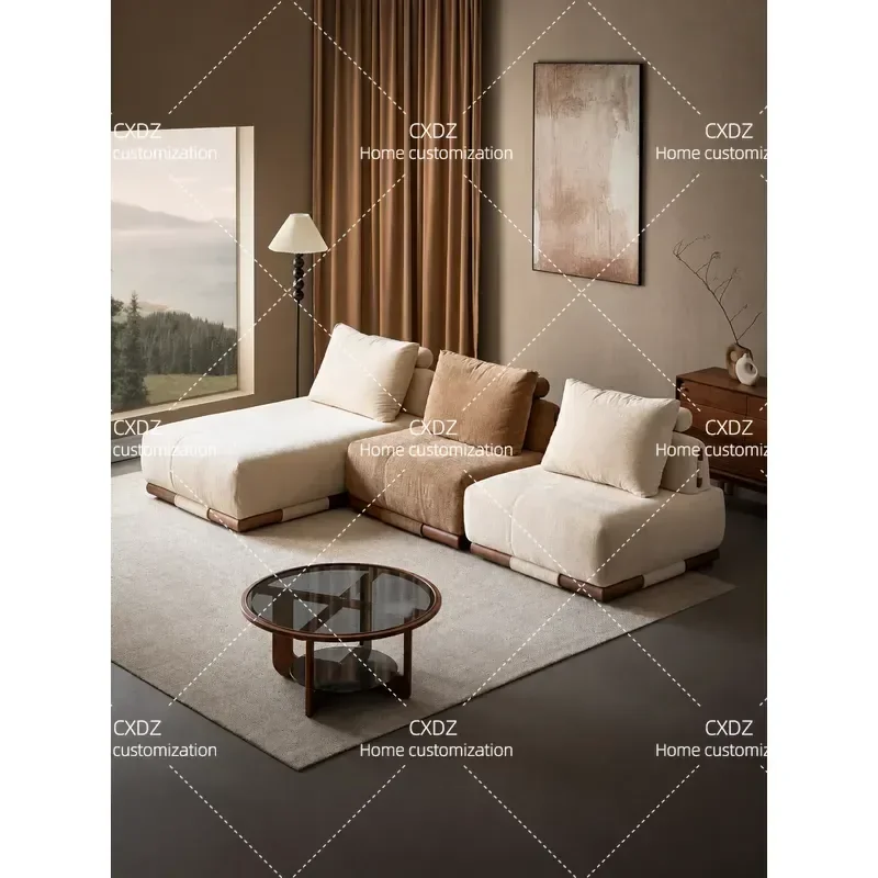 Modular Combination Sofa Black Walnut Simple Tofu Block Fabric Small Apartment Double Sofa